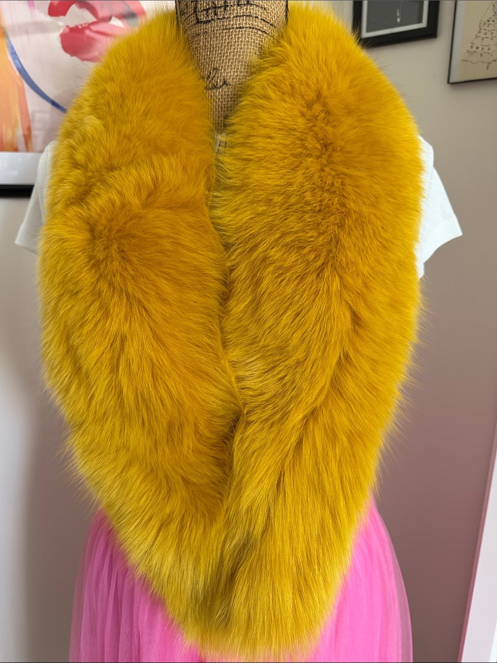 Luxurious Mustard Yellow Fur Stole